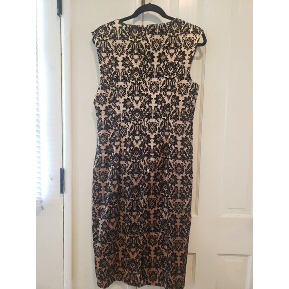 New York & Co Dress Jacquard Midi Party Sleeveless Stretch Sz L Lined Zip - Picture 8 of 10